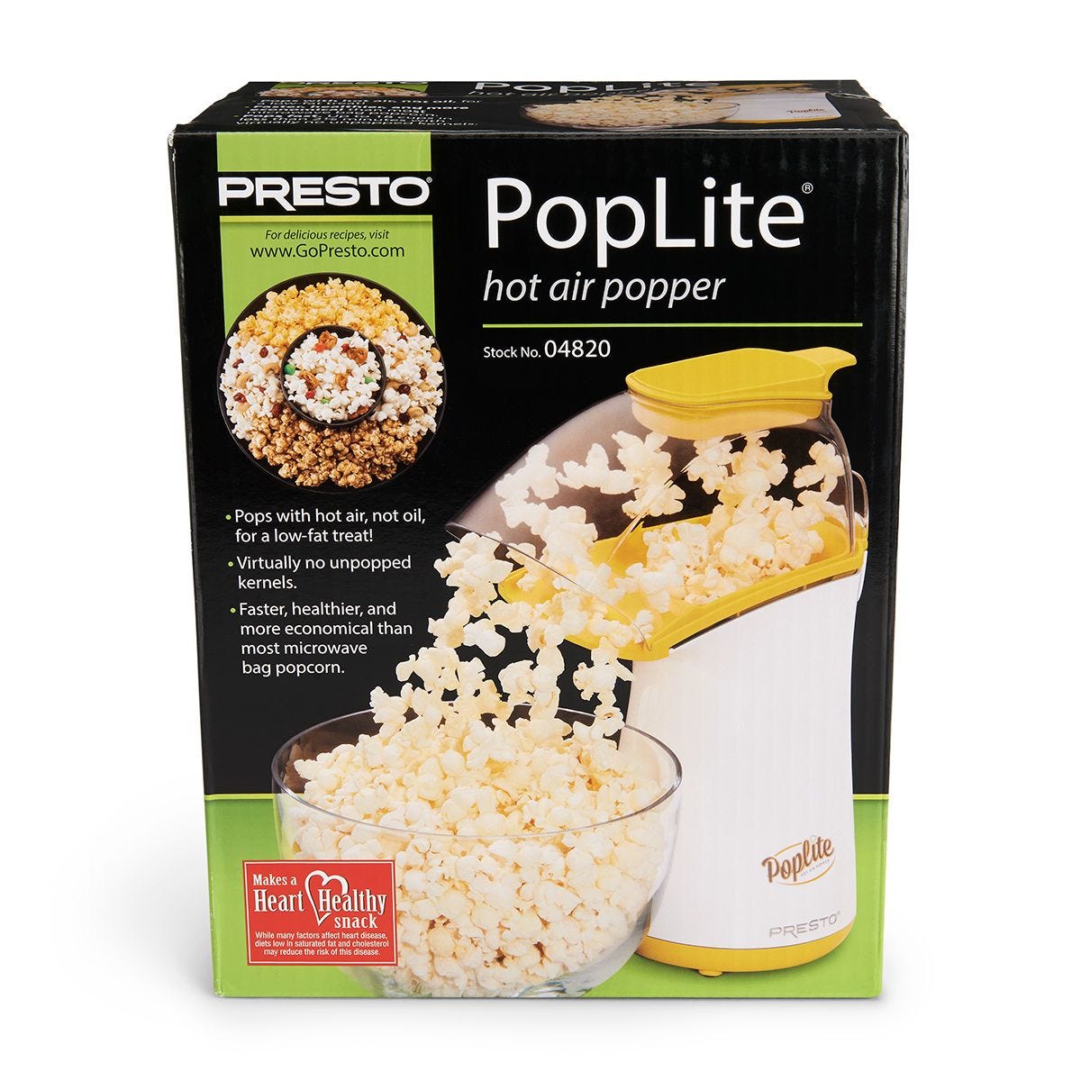Presto Poplite Hot Air Popcorn Maker Beige Yellow Model 0482007