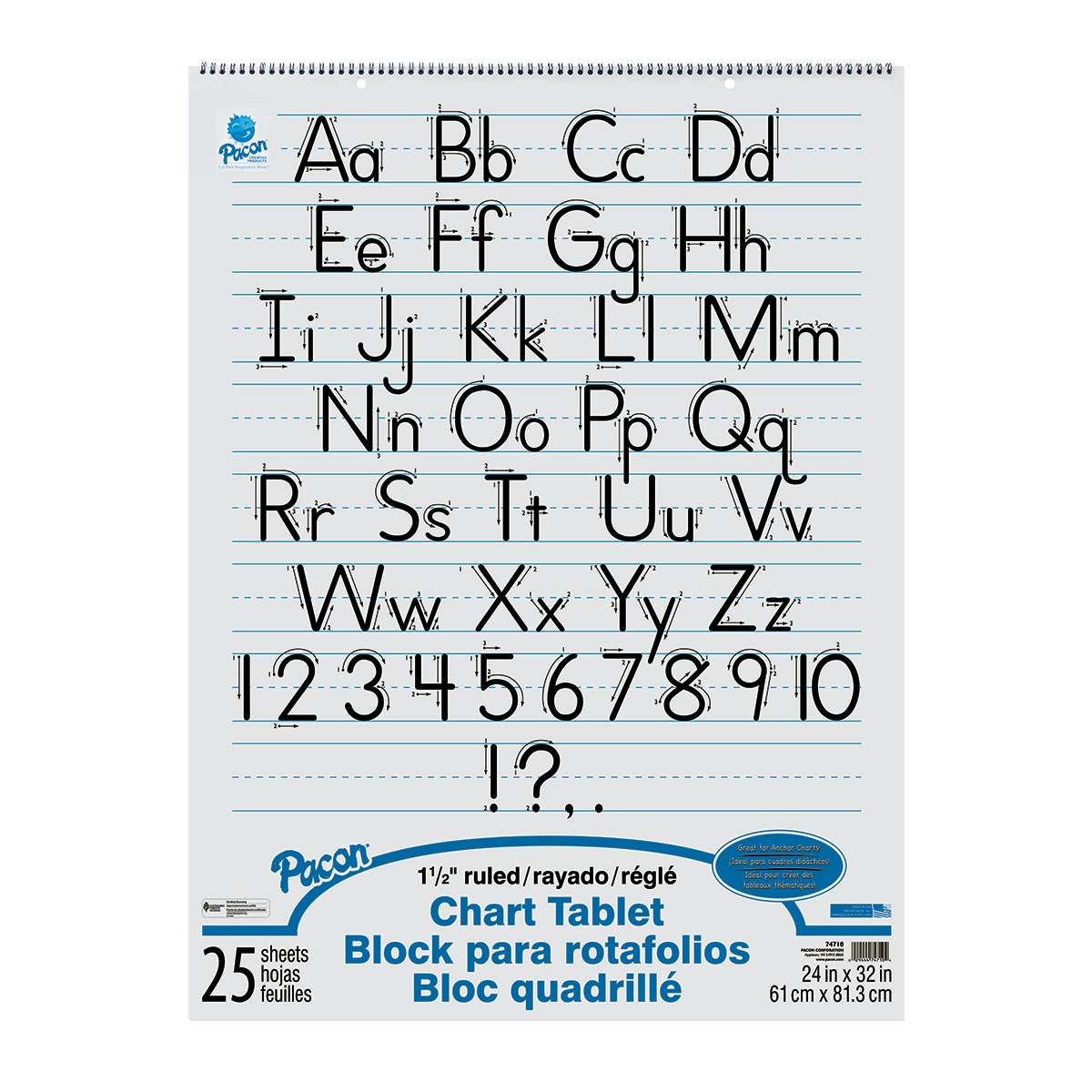 EL12598-Pacon® Chart Tablet - Ruled with Manuscript Cover 24 in. x 32 in. - 25 Sheets