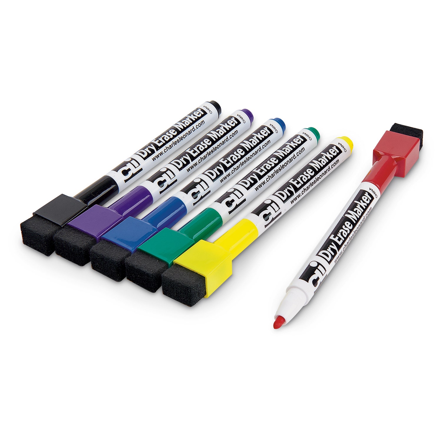 EL14504-Charles Leonard Magnetic Dry Erase Markers with Erasers - Set of 6