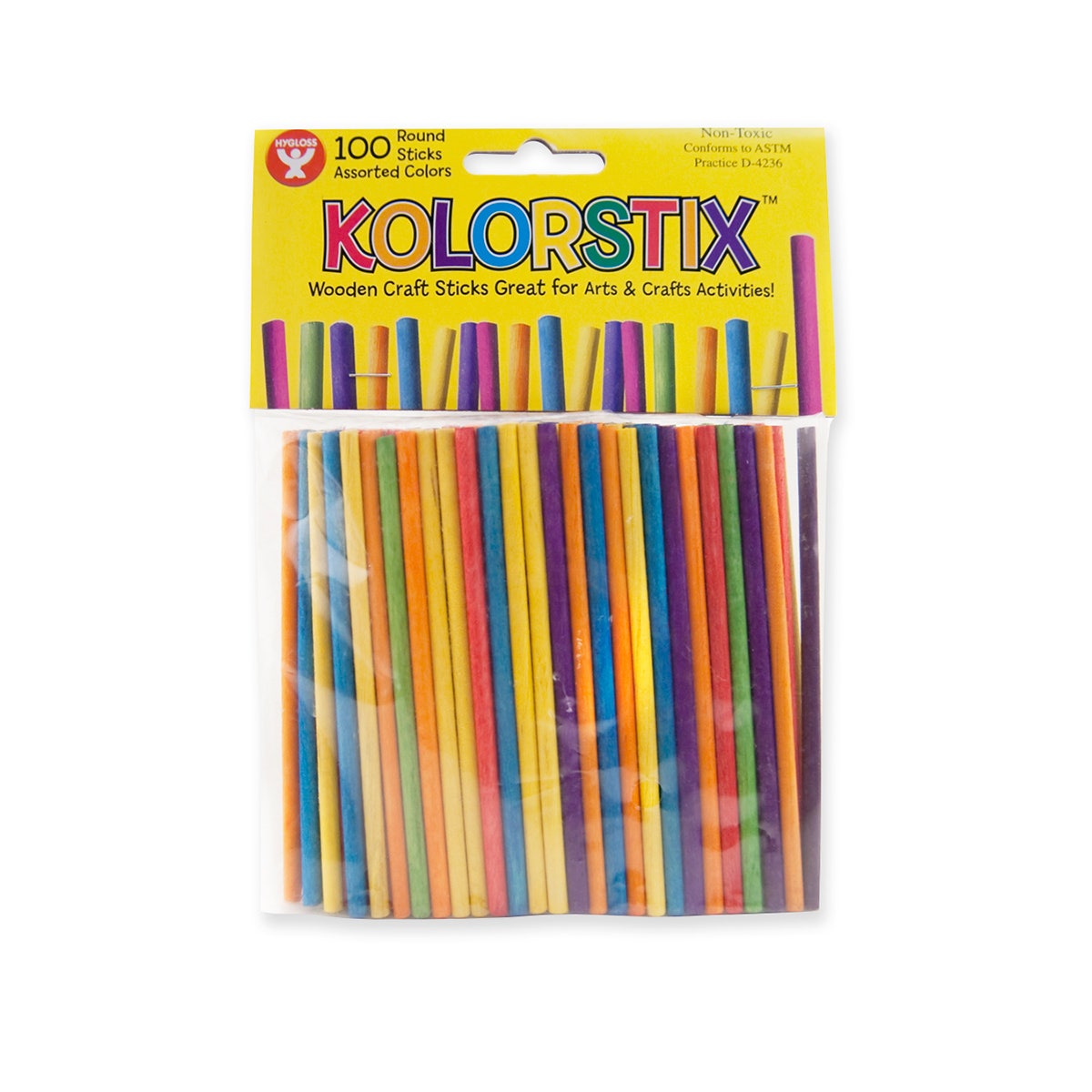 NE20045-Hygloss Kolorstix™ Round Wood Craft Sticks - 4 in. L - 100 pieces