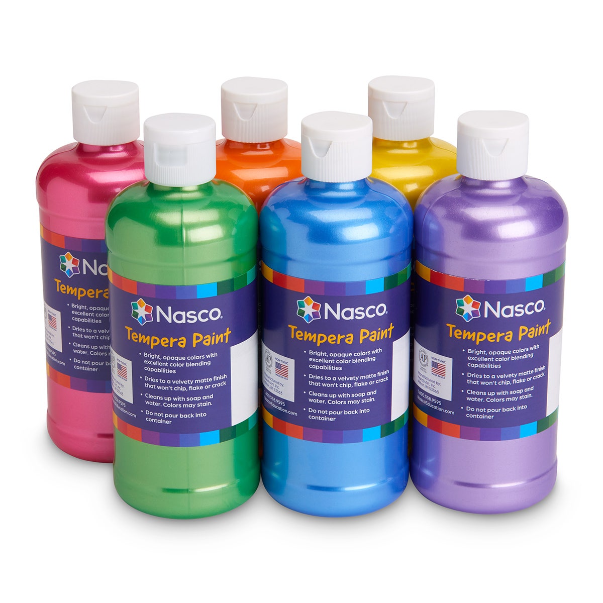 NE20156-Nasco Tempera Fluorescent Paint, Pints - Set of 6