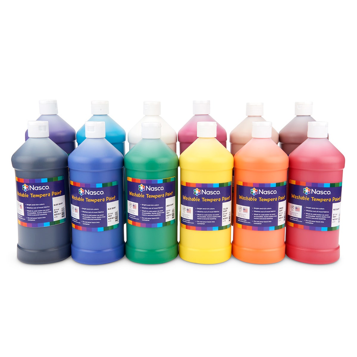 NE20193-Nasco Washable Tempera Paints, Quarts - Set of 12
