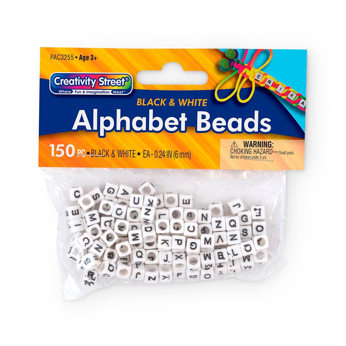 NE20515-Square Alphabet Beads - Black and White