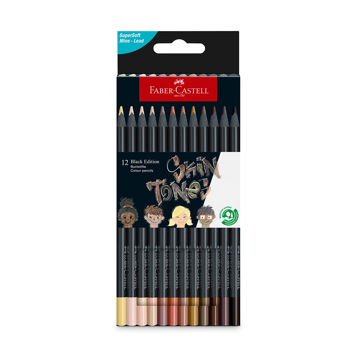 NE20552-Faber-Castell® Black Edition Colored Pencils - Skin Tones - Set of 12