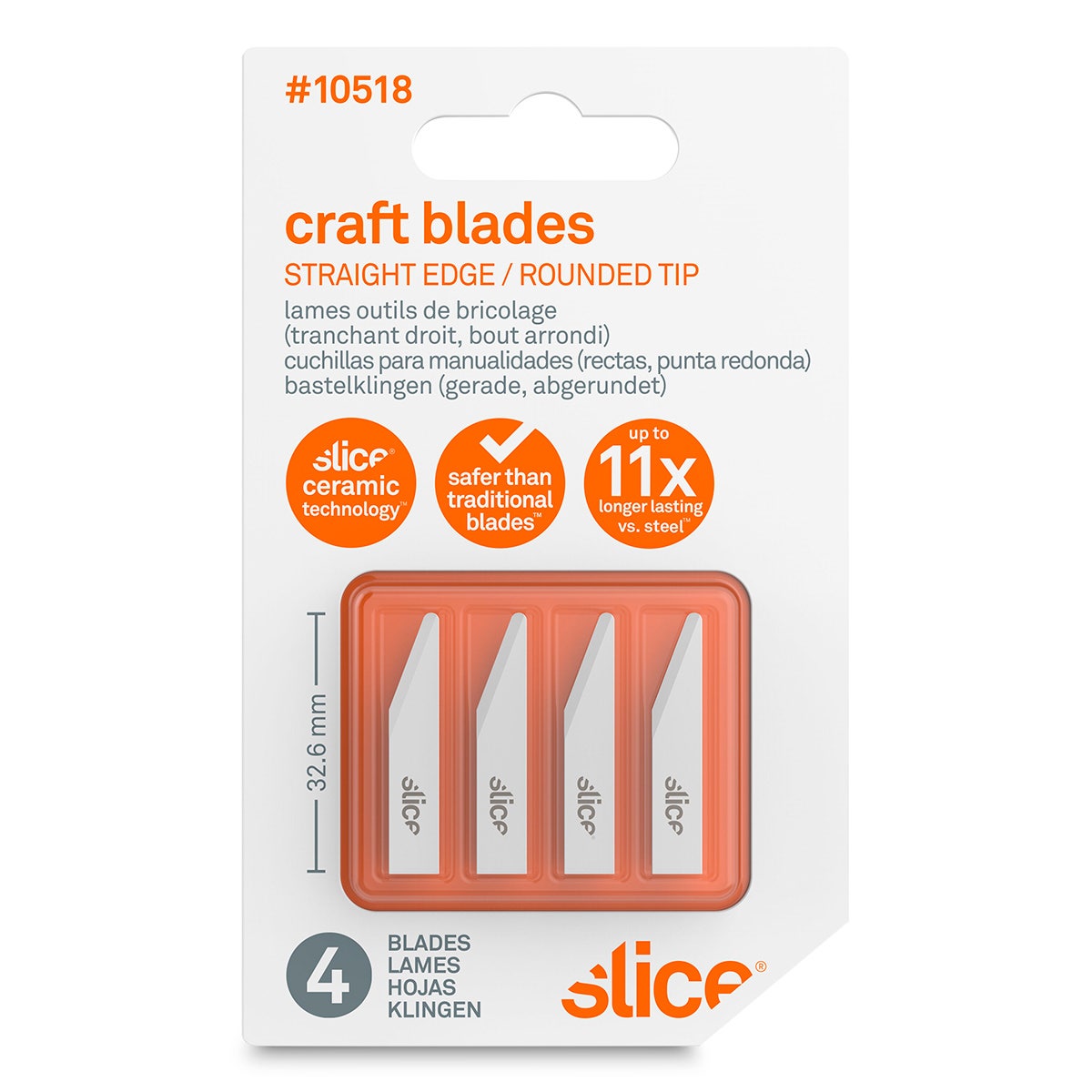 NE20564-Slice® Ceramic Craft Replacement Blades - Straight Edge with Rounded Tip - 4-Pack