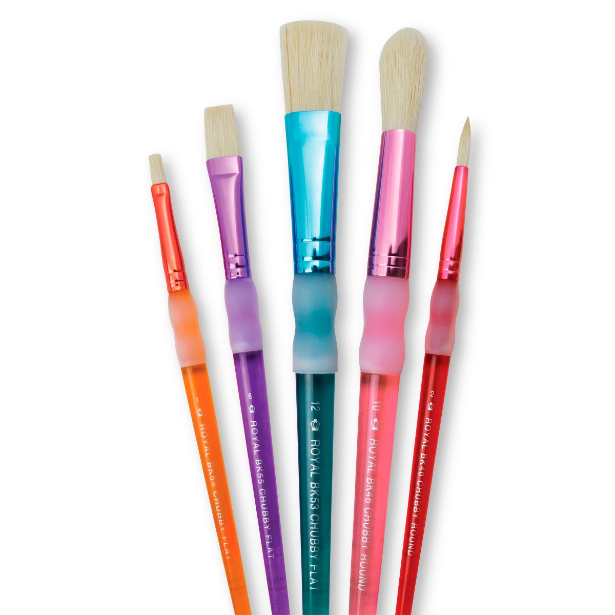 NE20656-Royal Brush® Big Kids Choice™ Bristle Chubby Round and Flat Paint Brush Set