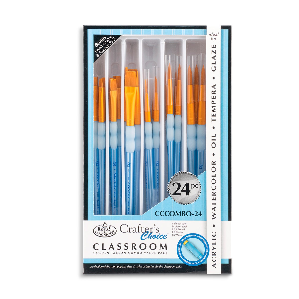 NE20659-Royal Brush® Crafter’s Choice™ 24-Piece Gold Taklon Paint Brush Set 