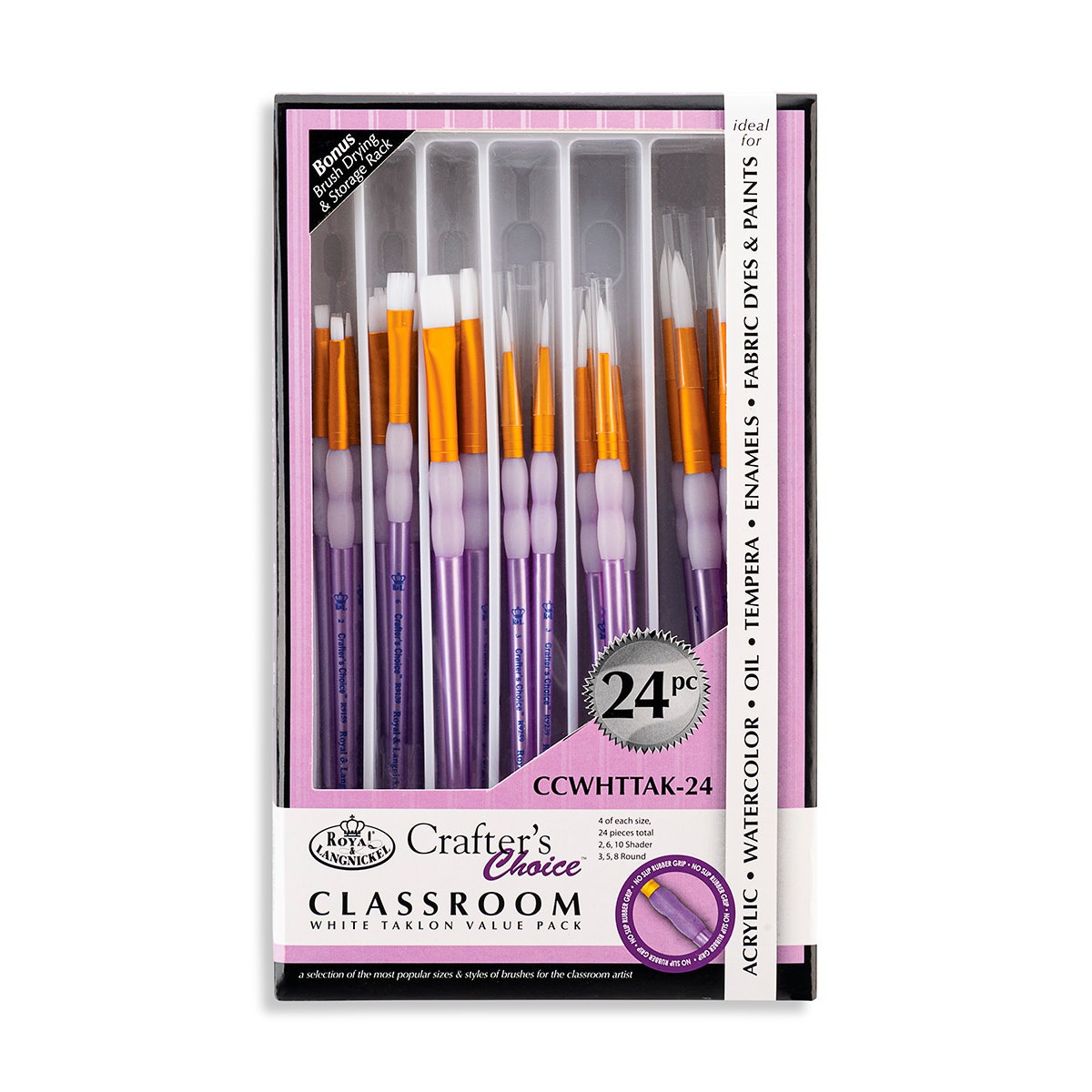 NE20661-Royal Brush® Crafter’s Choice™ 24-Piece White Taklon Paint Brush Set 