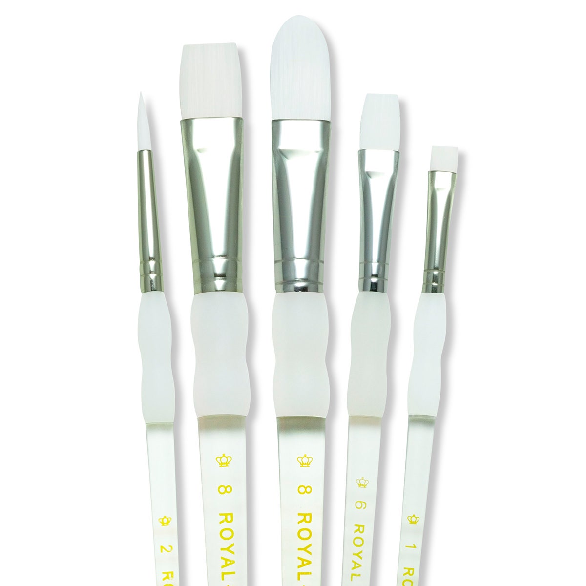 NE20695-Royal Brush® Soft Grip™ 5-Piece White Taklon Paint Brush Set