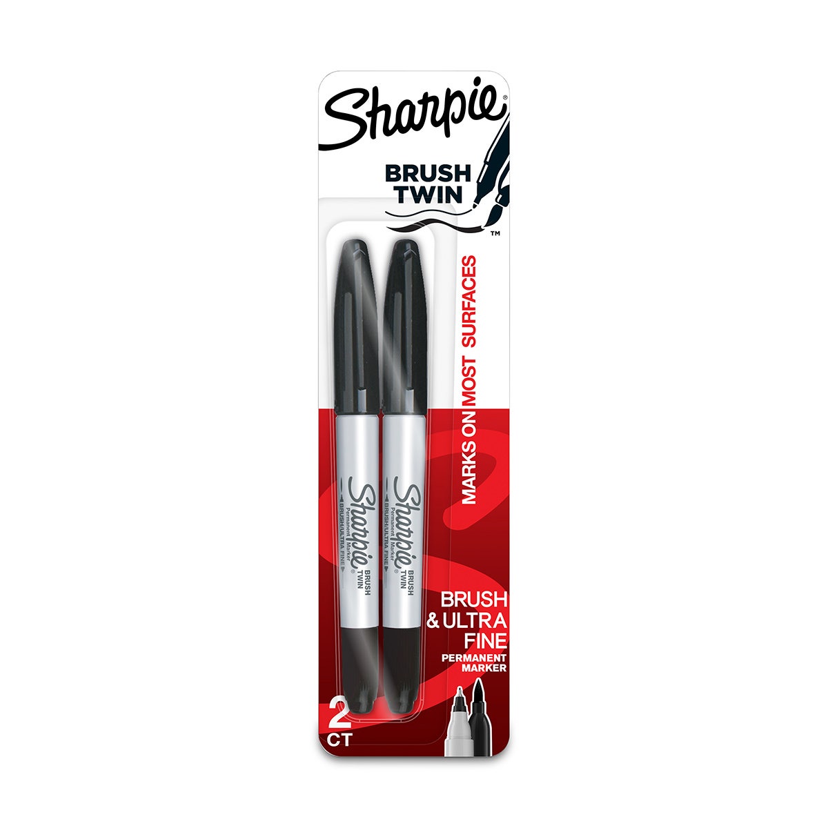 NE20699-Sharpie® Brush Twin Permanent Markers - Black - Set of 2