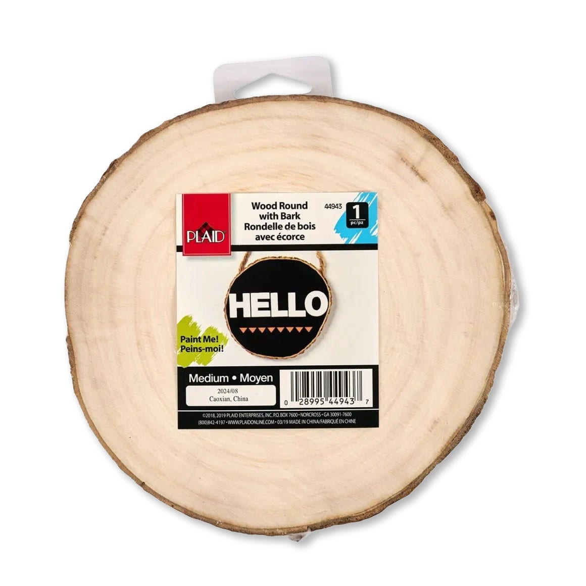 NE20935-Plaid® Wood Round with Bark - 7 in.
