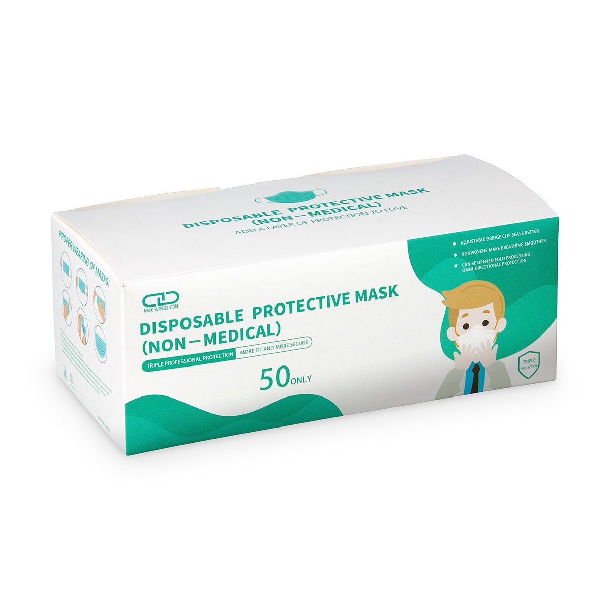 NE30024-Adult 3-Ply Disposable Face Mask, Pack of 50