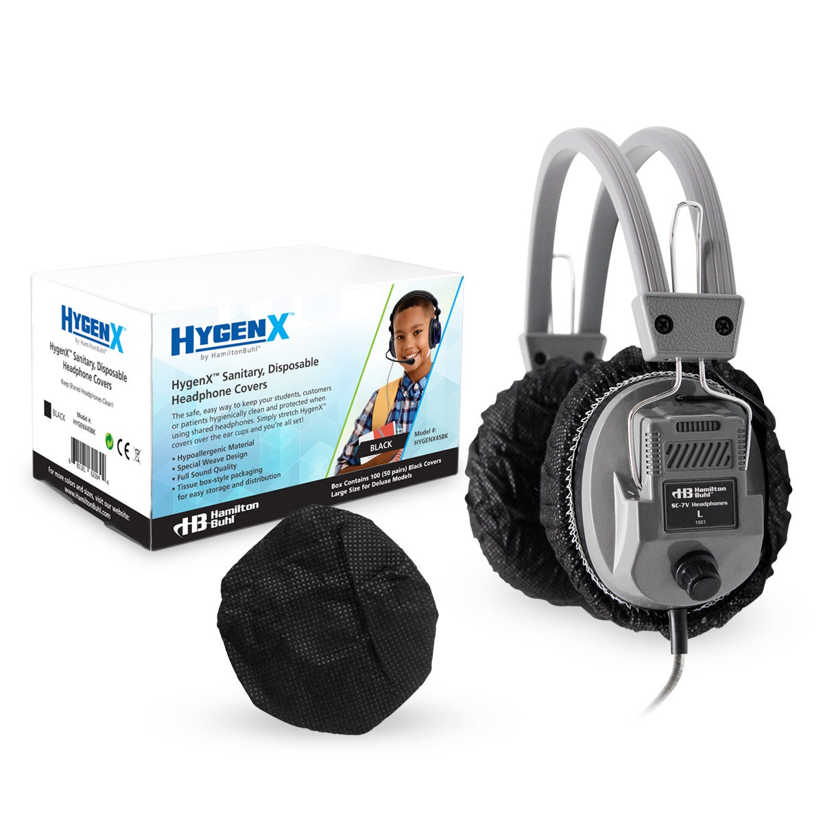 NE30045-HygenX™ Disposable Headphone/Headset Covers, 4-1/2 in. dia. Deluxe Headset Size