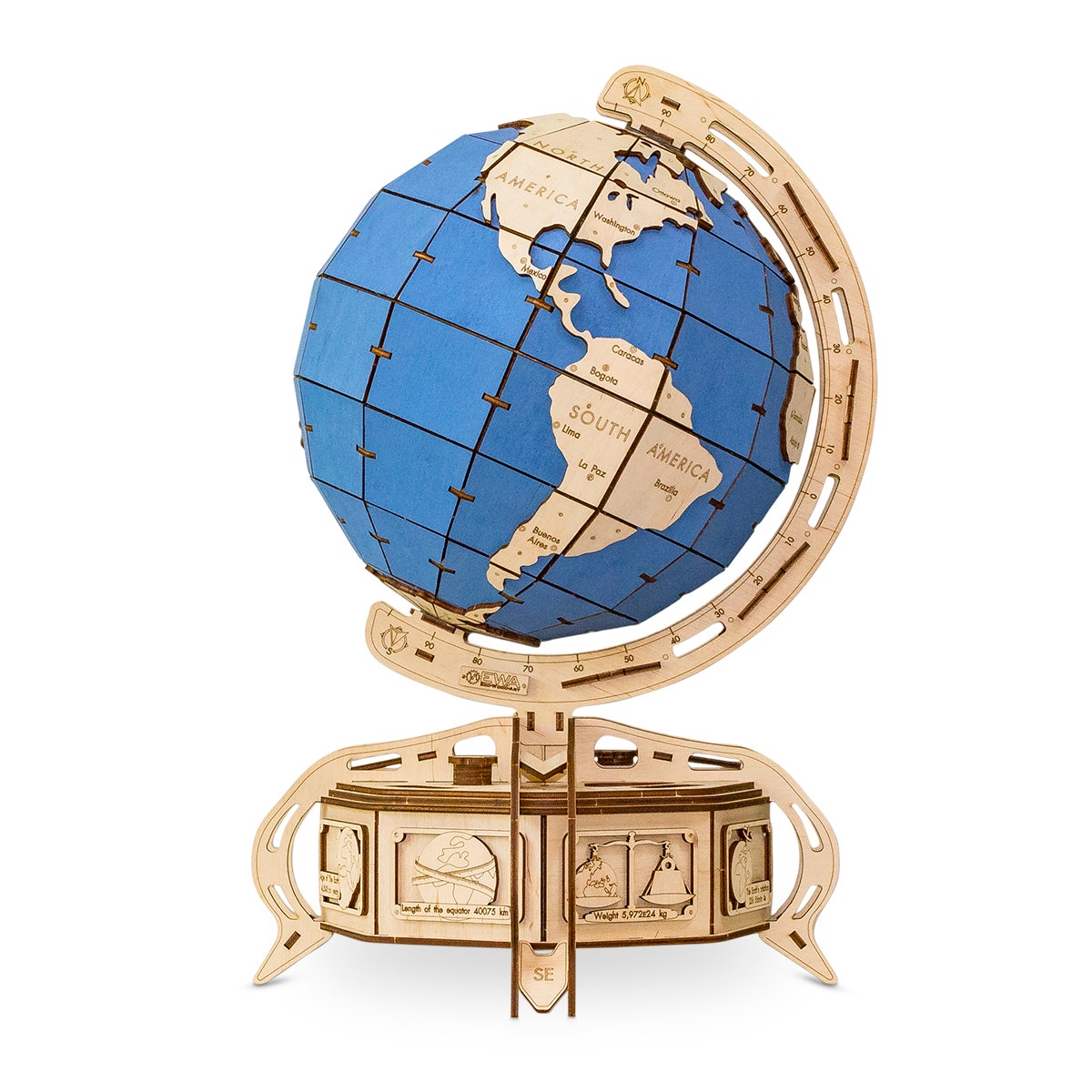 NE30195-Eco-Wood-Art Globe Blue Construction Kit