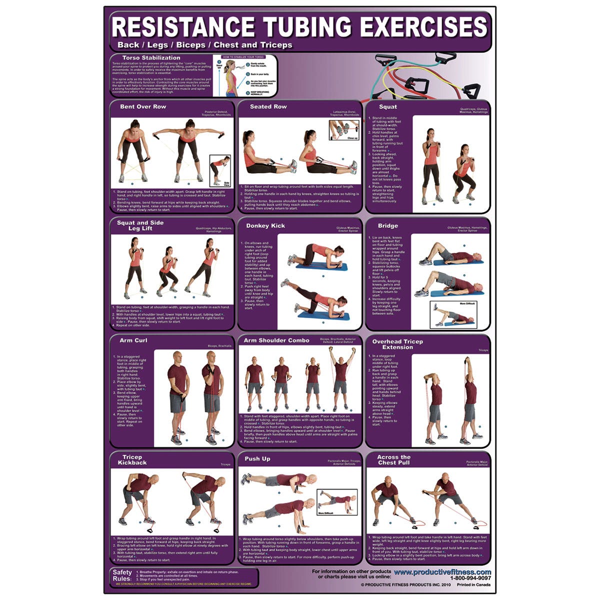 PE07761-Resistance Tubing Exercises for Back, Legs, Biceps, Chest, & Triceps Poster