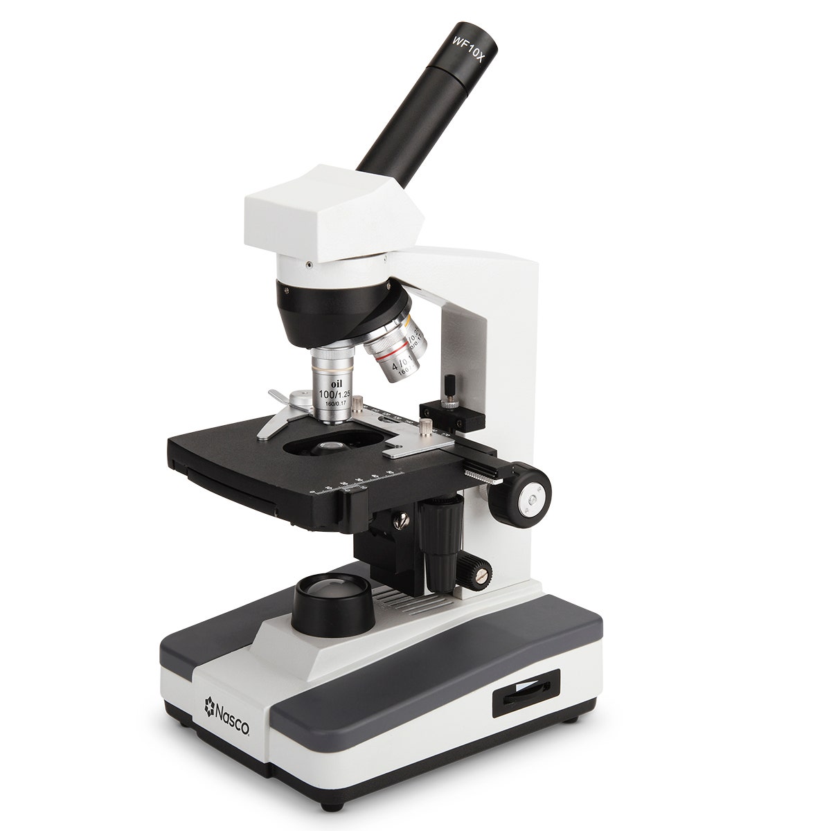 SB25255-Nasco High School Microscope, Monocular Head/Abbe 1.25 Focusable Abbe Condenser with Iris Diaphragm