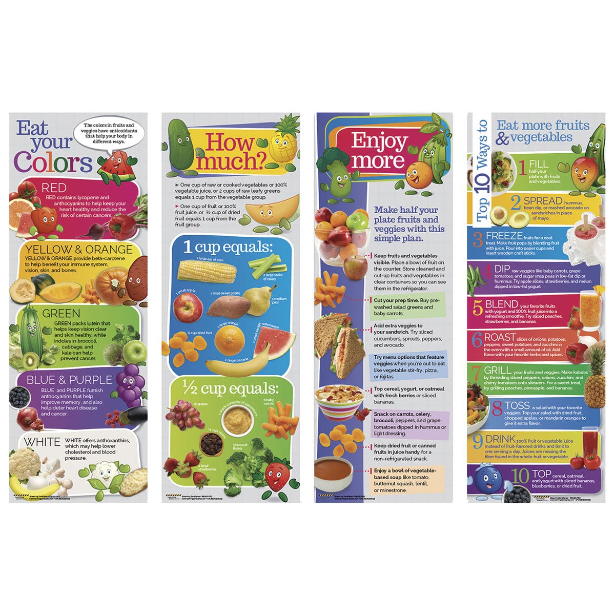 SB50752-Enjoy More Fruits and Veggies Posters - 8-1/2 in. x 24 in. - Set of 4