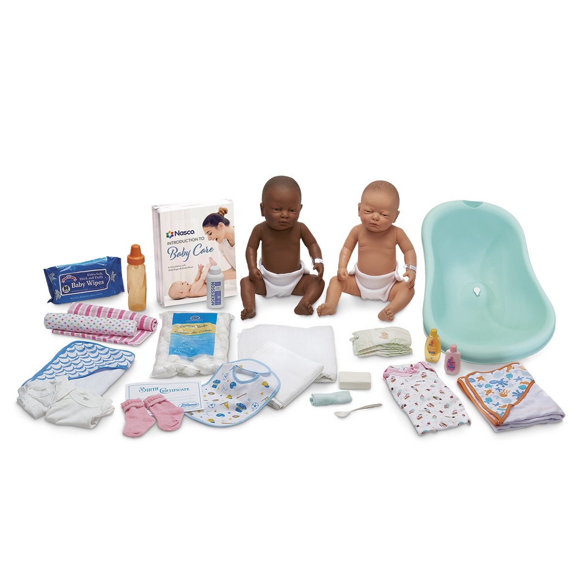 WA24066-Nasco Baby Care Kit with White & Black Female Babies