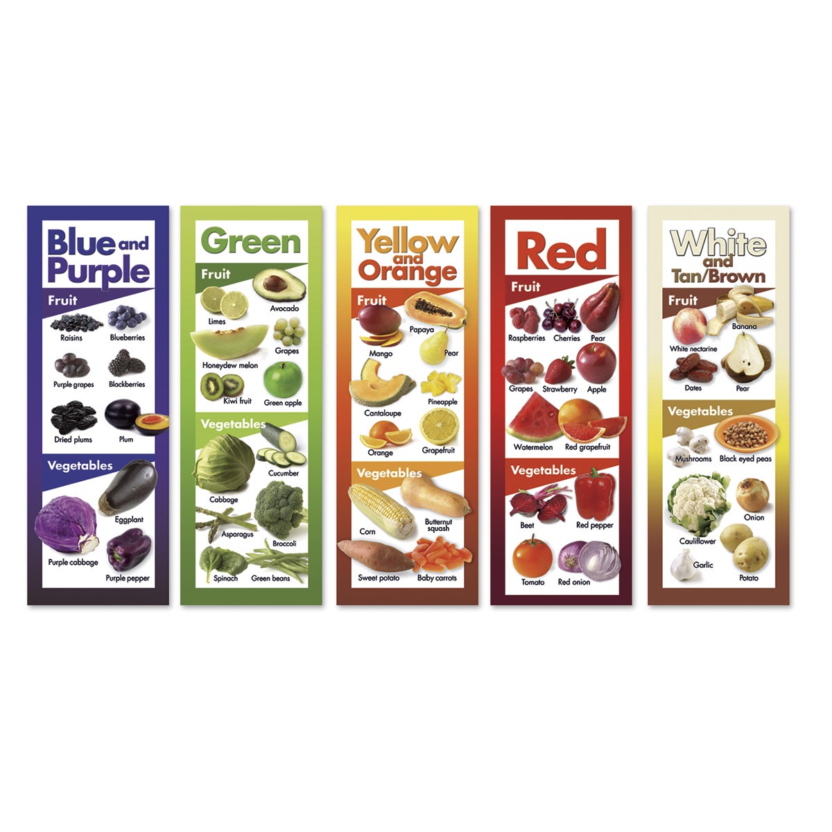 WA28719-Fruits and Vegetables by Color Poster Set of Five - 8-1/2 in. x 24 in. Each
