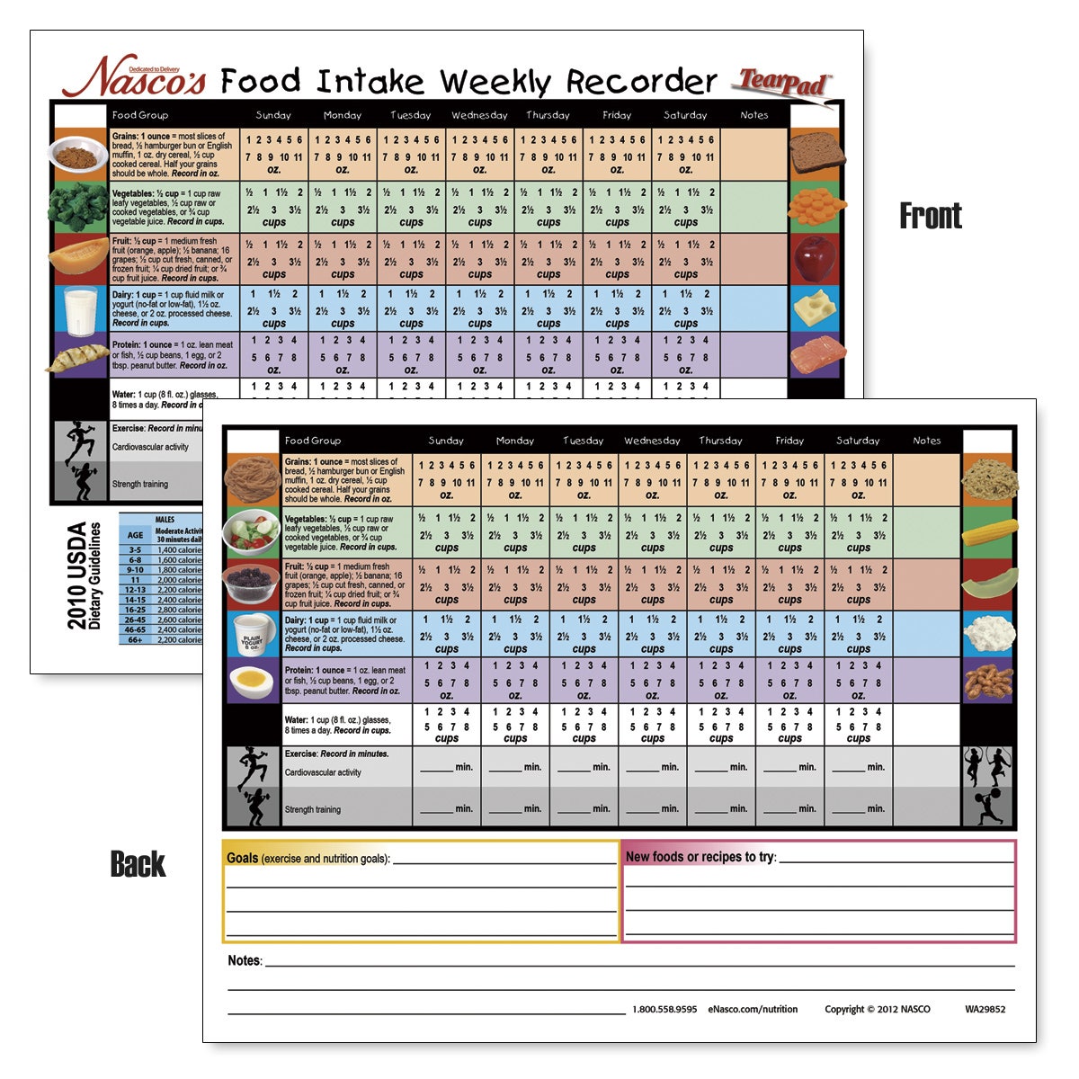 WA29852-Nasco Food Intake Weekly Recorder TearPad™ - 8-1/2 in. x 11 in. - 50 Sheets