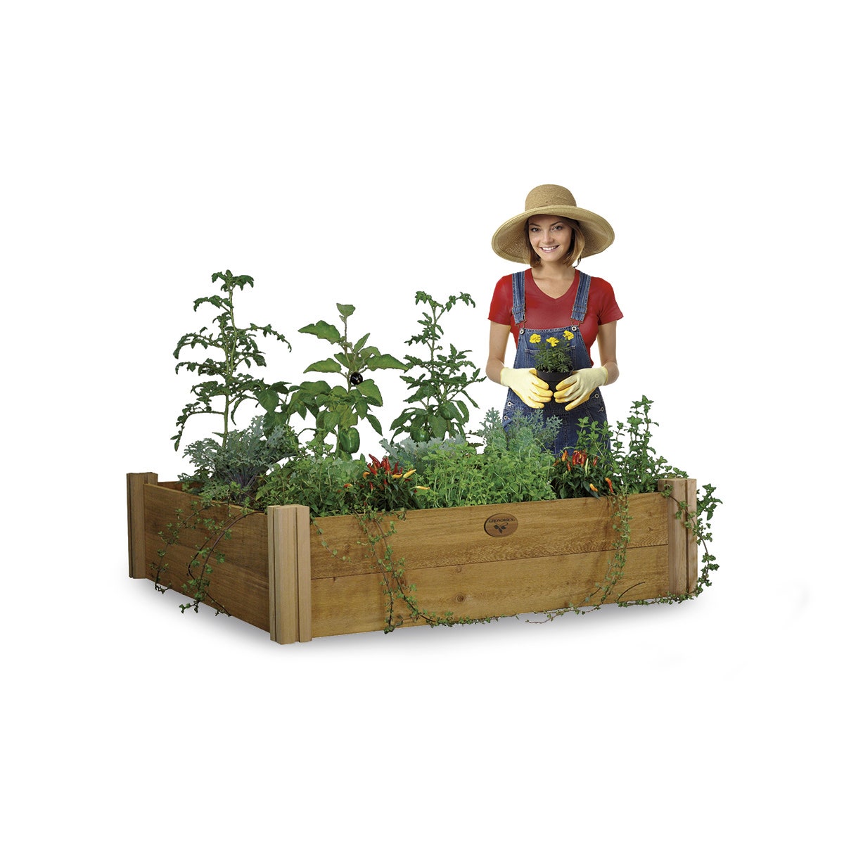 Z46651-Gronomics® Modular Raised Garden Bed, Rustic, Unfinished - 48 in. W x 48 in. L x 13 in. H