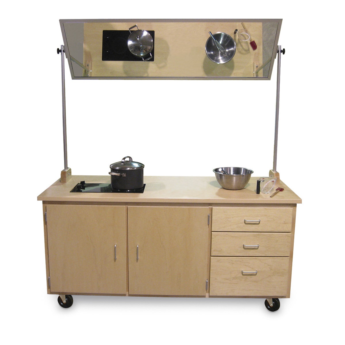 Z48013-Nasco Exclusive by Hann, Mobile Demonstration Table with Mirror and Cooktop - 72 in. L x 30 in. W x 36 in. H