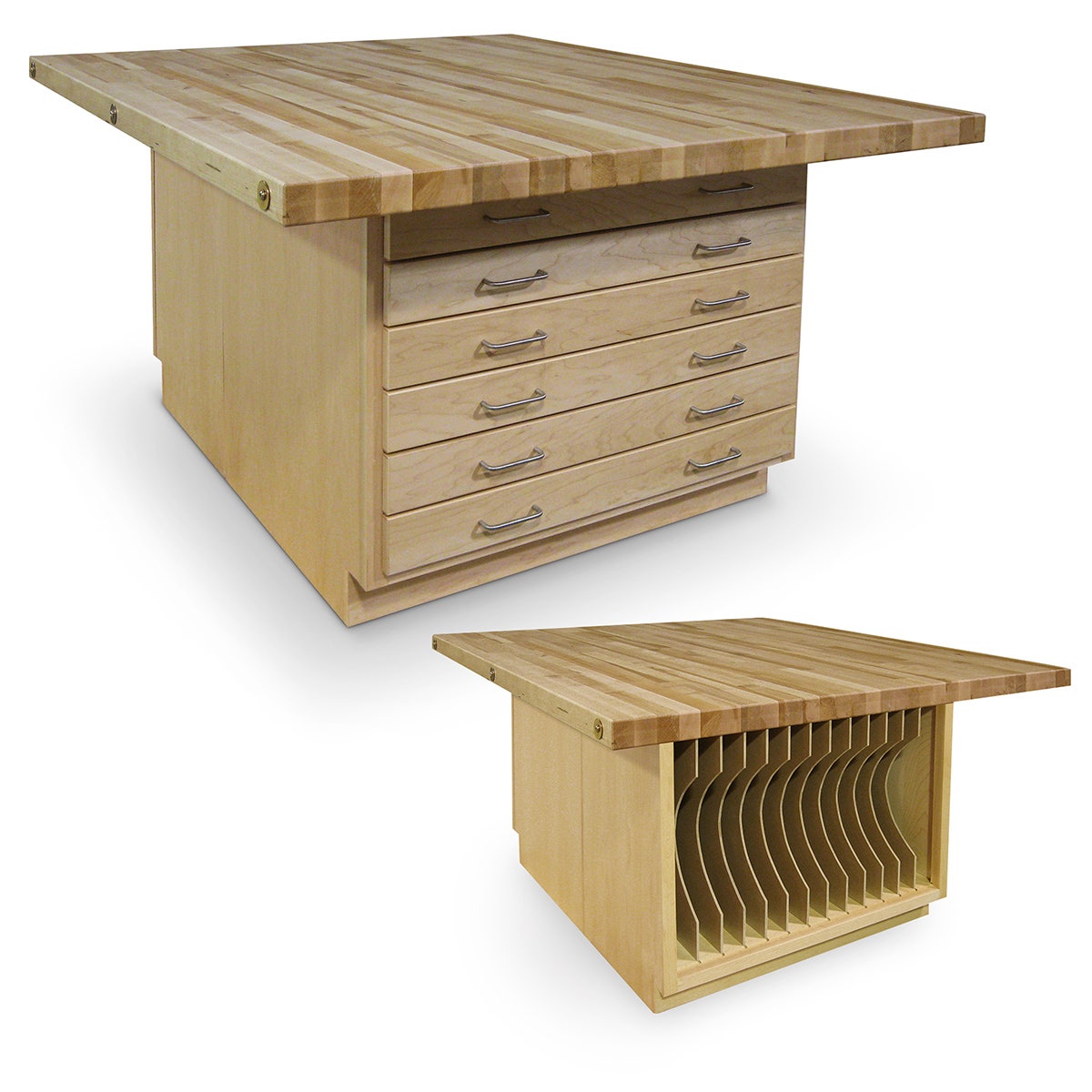 Z48023-Hann, Art and Print Workstation with Doors and Open Slot Storage - 54 in. W x 64 in. D x 33.25 in. H