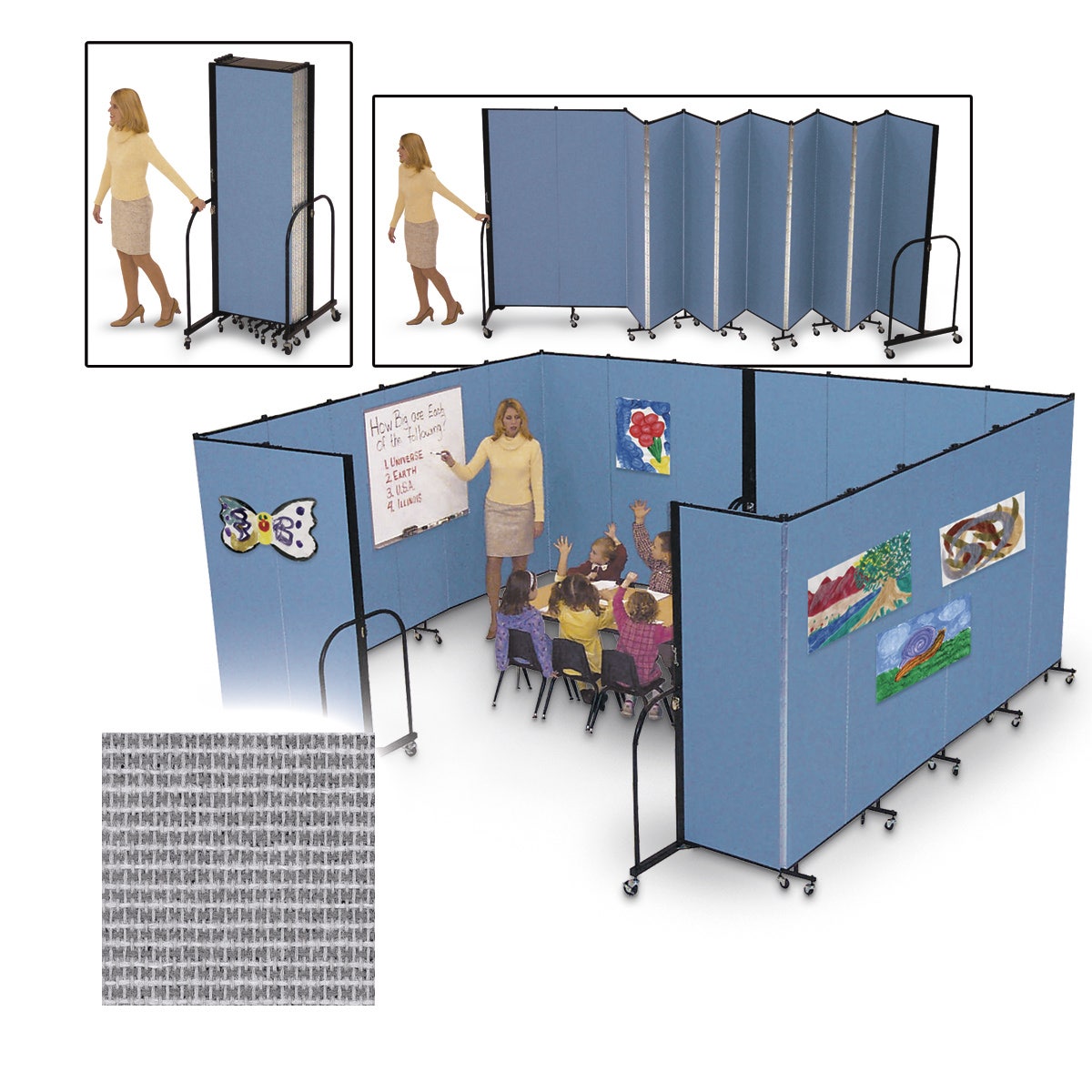 Z48582(B)-Screenflex® FREEstanding™ Portable 7 Panel Partition - 13 ft. 1 in. L x 5 ft. H - Stone