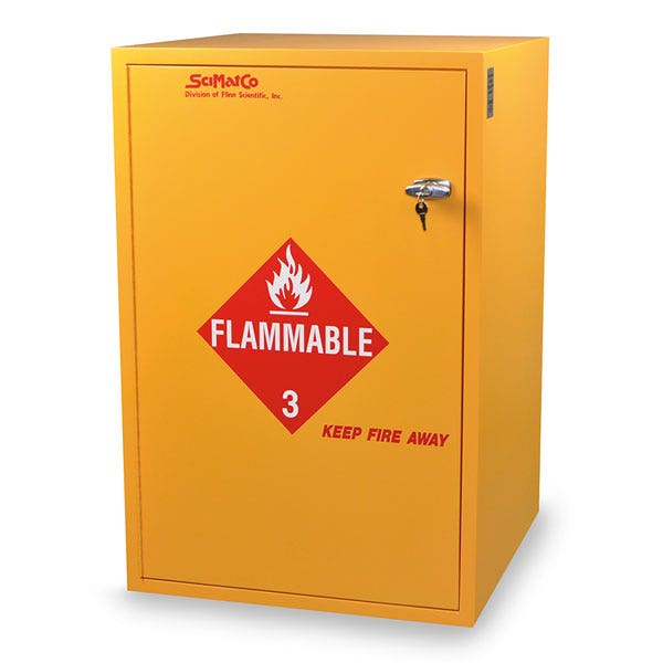 Z50257-SciMatCo Safety Flammables Floor Cabinet with One Shelf - 30 x 1 Gallon Capacity - Self-Closing Door