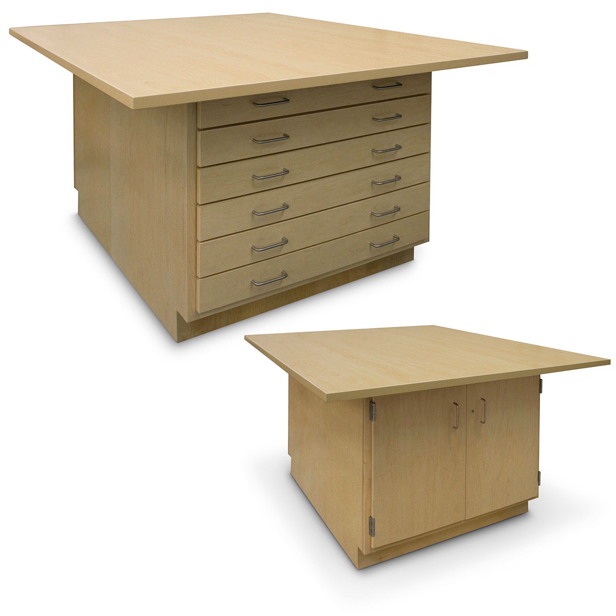 Z51346-Hann, Art and Print Workstation with Drawers and Doored Cabinet - 54 in. W x 64 in. D x 33.25 in. H