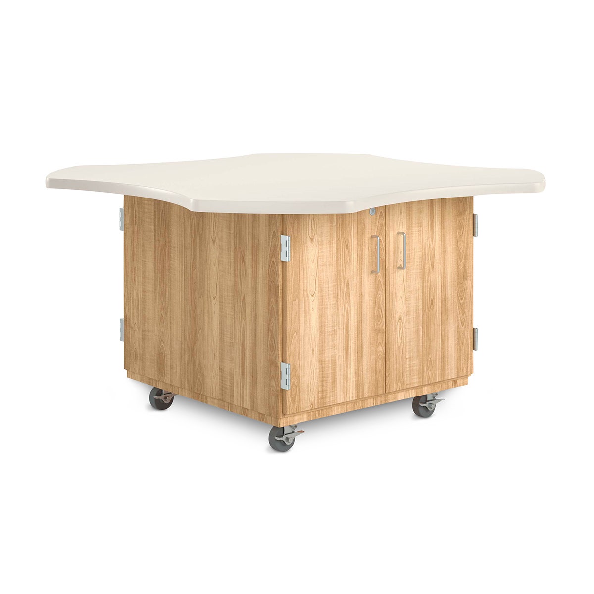 Z51707-Intermix Clover Leaf Mobile Table - Double-Sided Table with Double Door Cabinet, Solid Oak