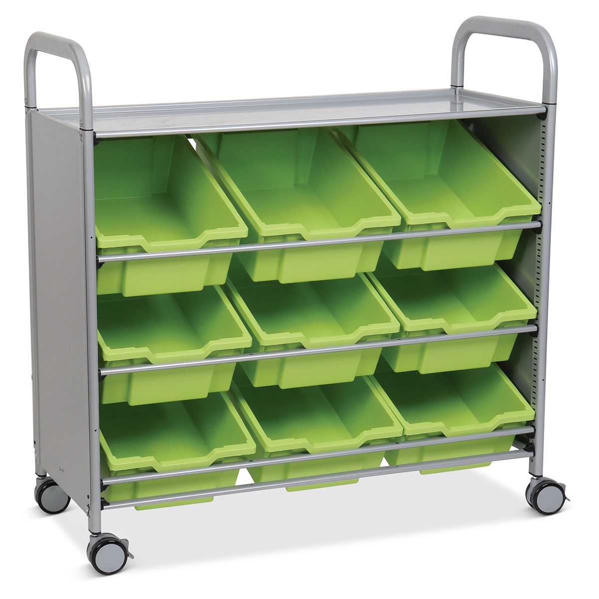 Z51765(G)-Gratnells Callero Plus Treble Carts - With 9 Deep Tilted Trays - Jolly Lime